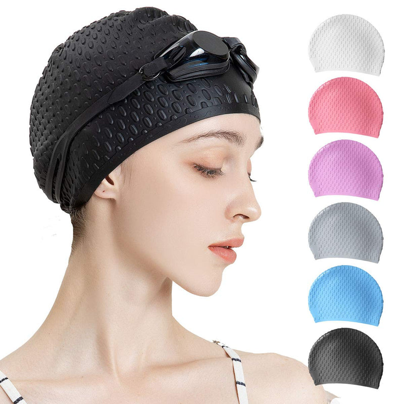 Tripsky Silicone Swim Cap,Comfortable Bathing Cap Ideal for Curly Short Medium Long Hair, Swimming Cap for Women and Men, Shower Caps Keep Hairstyle Unchanged black - BeesActive Australia