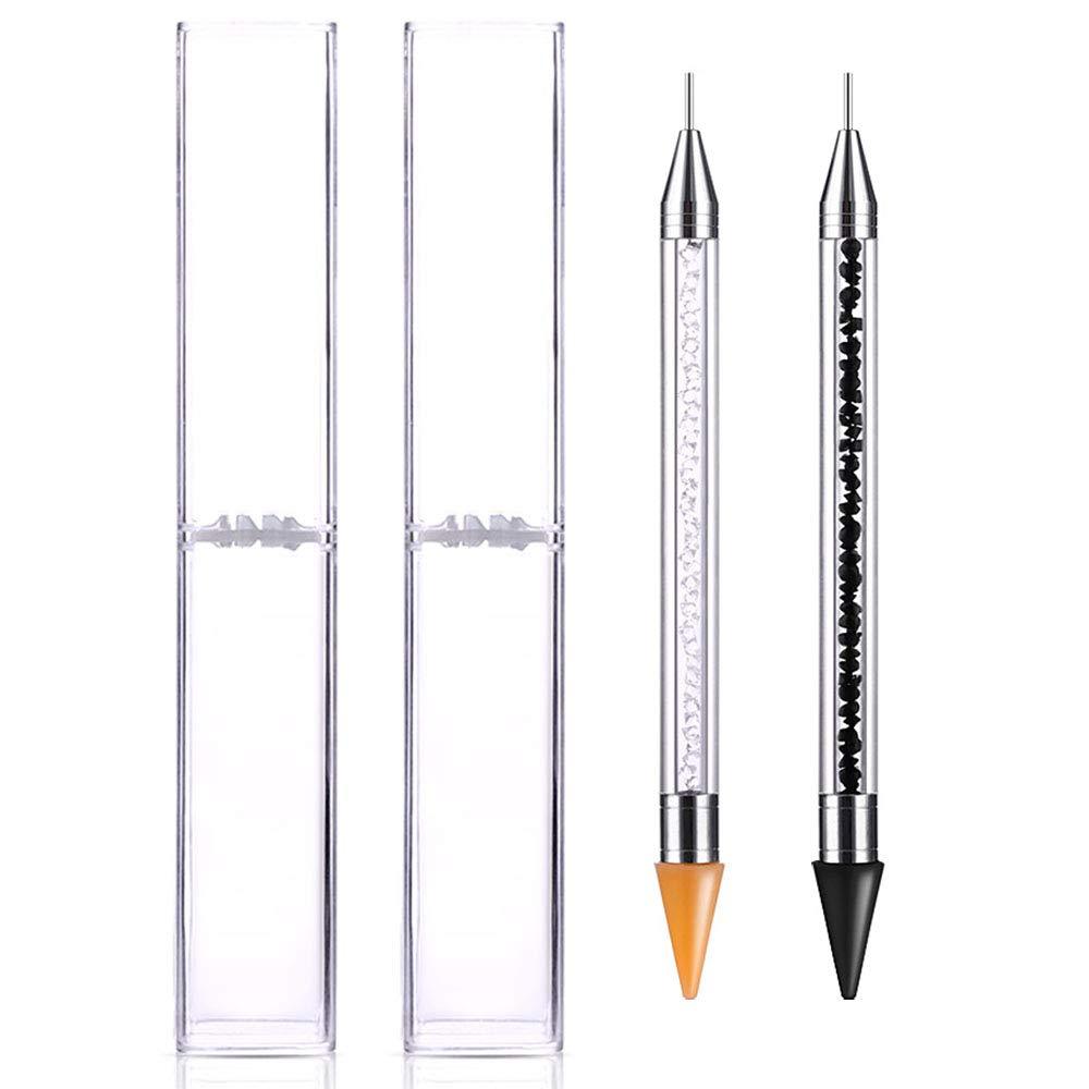Onwon Dual-Ended Nail Rhinestone Picker Wax Tip Pencil Pick Up Applicator Dual Tips Dotting Pen Beads Gems Crystals Studs Picker with Acrylic Handle Manicure Nail Art Tool (Clear & Black) - BeesActive Australia