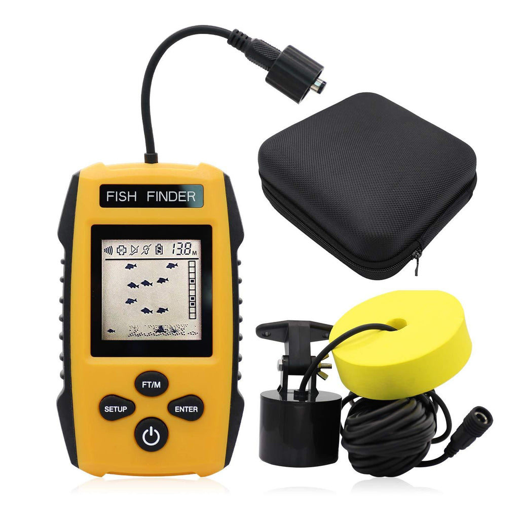 [AUSTRALIA] - RICANK Portable Fish Finder with Hard Travel Case, Contour Readout Handheld Fishfinder Depth with Sonar Sensor Transducer and LCD Display Sensitivity Options Fish Depth Finder with Fishfinders Case Orange 