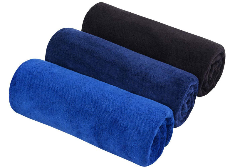 SINLAND Microfiber Gym Towels Sports Fitness Workout Sweat Towel Fast Drying 3 Pack 16 Inch X 32 Inch 1black+1navy Blue+1blue - BeesActive Australia