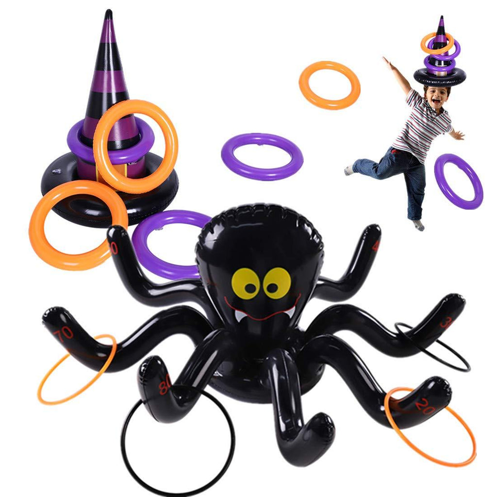 [AUSTRALIA] - Max Fun Halloween Ring Toss Game Inflatable Spiders Witch’s Hat Toss Game for Kids Halloween Party Favors Indoors Outdoors Party Game (Black-Halloween) 