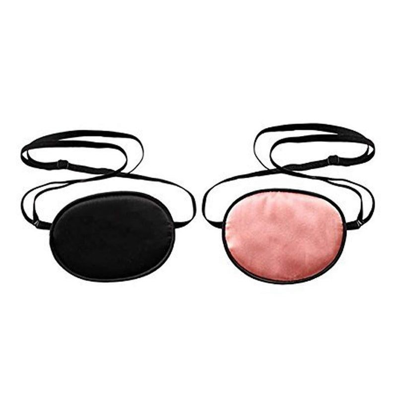 2 Pieces Silk Eye Patches, Adjustable Soft Eye Patch Elastic Eyepatche for Lazy Eye Amblyopia Strabismus for Adults Black and Pink - BeesActive Australia