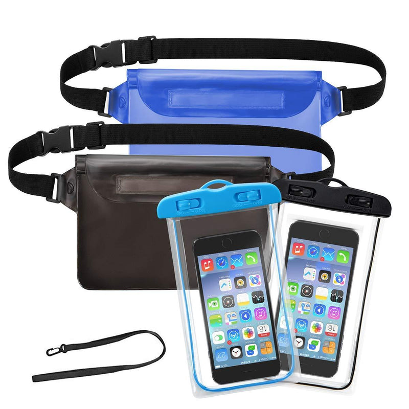 [AUSTRALIA] - FollowYT Waterproof Cell Phone Bag 2 Pack Waterproof Waist Pouch and 2 Pack Waterproof Phone Case Dry Bags for Boating Swimming Kayaking Beach Pool Water Parks, Keeping Phone Wallet Safe and Dry 
