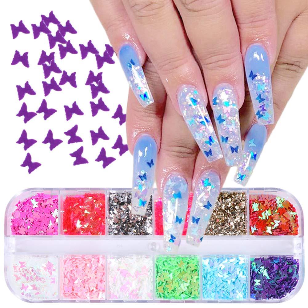 3D Butterfly Nail Glitter Sequins Laser Butterfly Nail Art Accessories Holographic Butterfly Glitter for Nails Acrylic Decoration Nail Sparkle Glitter Manicure Nail Art Design Makeup (12 Colors) - BeesActive Australia