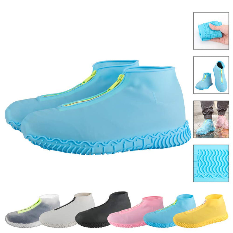 ATOFUL Reusable Silicone Waterproof Shoe Covers, Silicone Shoe Covers with Zipper No-Slip Silicone Rubber Shoe Protectors for Kids,Men and Women blue Large - BeesActive Australia