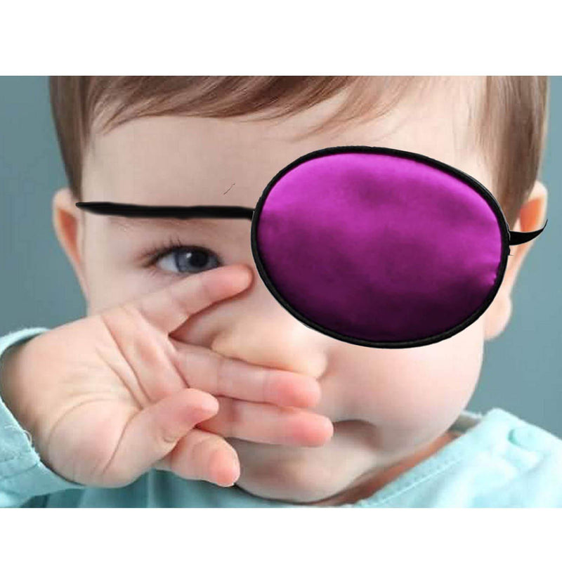 2 Pieces Silk Eye Patches, Adjustable Soft Eye Patch Elastic Eyepatche for Lazy Eye Amblyopia Strabismus for Kids Black and Pink - BeesActive Australia