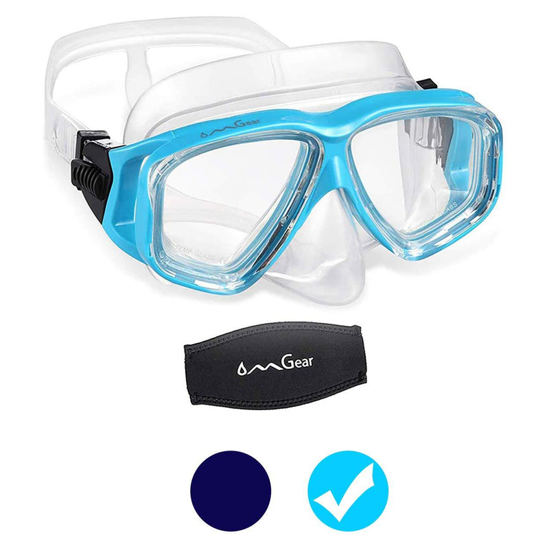 [AUSTRALIA] - OMGear Swim Goggles with Nose Cover Diving Mask Snorkeling Gear Kids Adult Snorkel Mask for Scuba Free Diving Spearfishing Neoprene Strap Cover Impact Resistance Aqua 