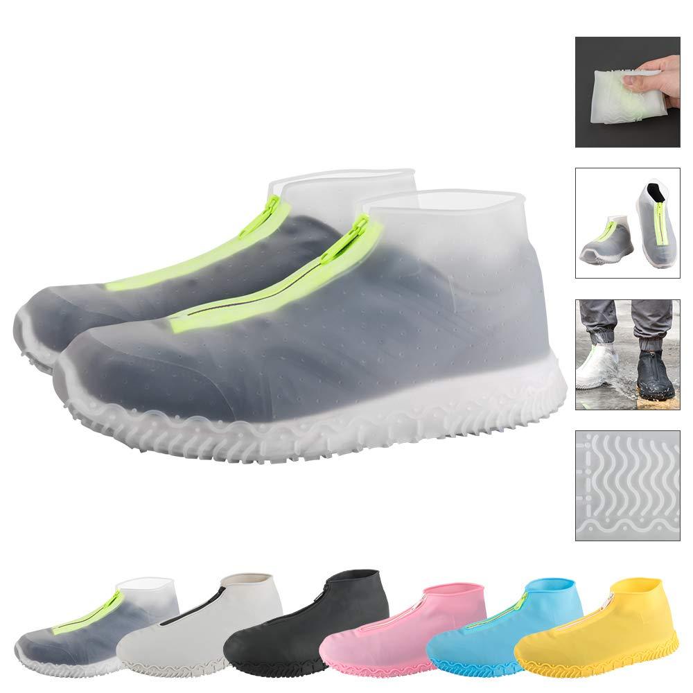 [AUSTRALIA] - ATOFUL Reusable Silicone Waterproof Shoe Covers, Silicone Shoe Covers with Zipper No-Slip Silicone Rubber Shoe Protectors for Kids,Men and Women Transparent Large 