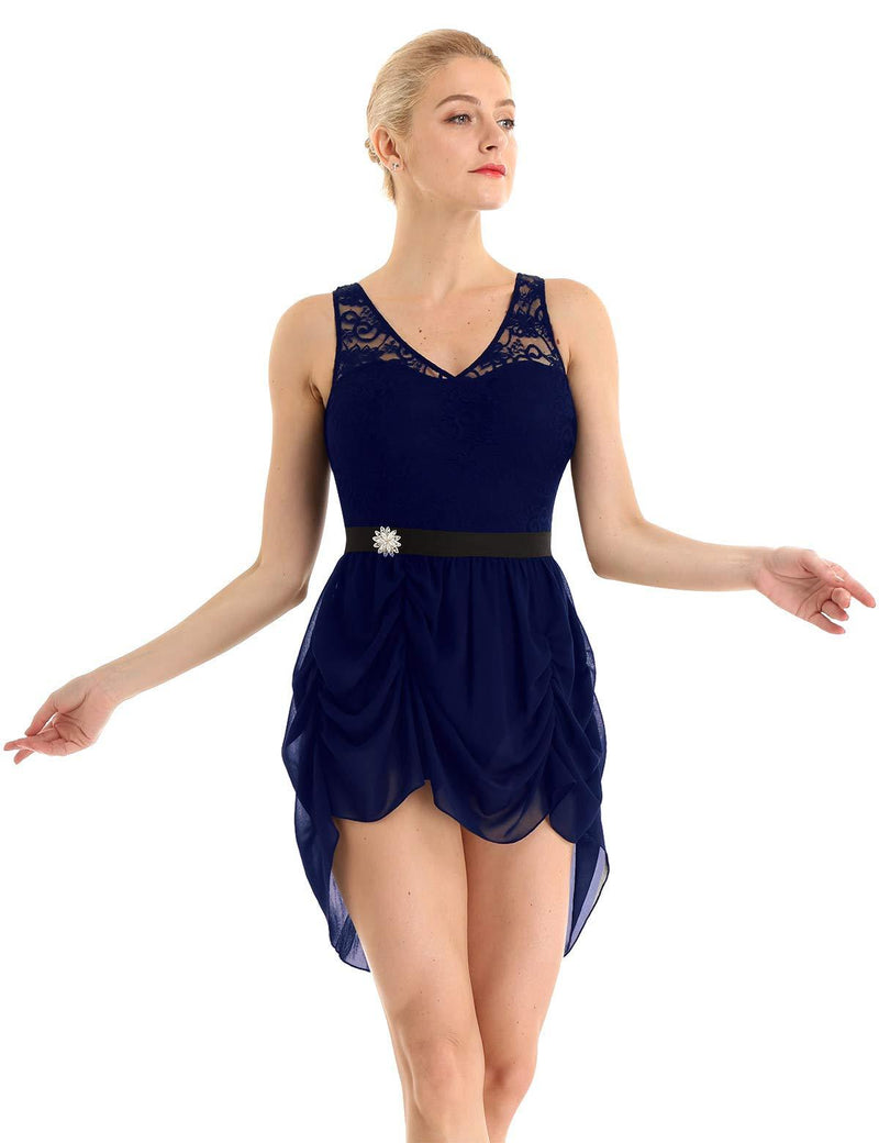[AUSTRALIA] - YiZYiF Womens Adult Lyrical Ballet Mauve Dress Dance Costume Chiffon Flowy High-Low Skirt Navy Blue Small 