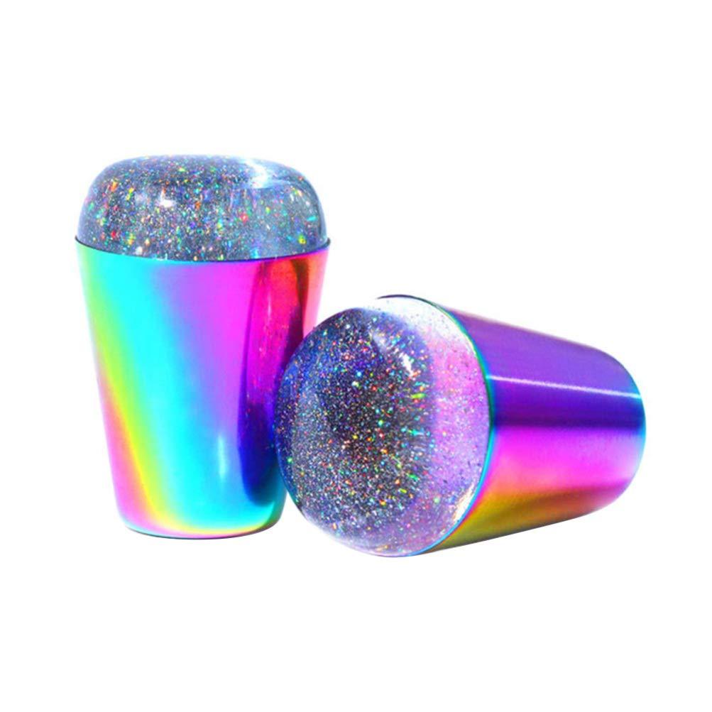 HEALLILY Clear Nail Stamper Nail Art Stamping Tools Holographic Head Colorful Handle Stamper for DIY Manicure Print Tool 2Pcs - BeesActive Australia