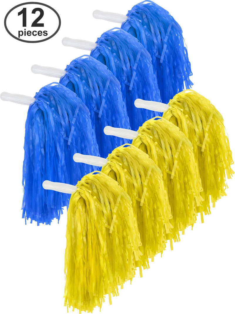 [AUSTRALIA] - Pangda 12 Pack Cheerleading Pom Poms Sports Dance Cheer Plastic Pom Pom for Sports Team Spirit Cheering Blue and Yellow 