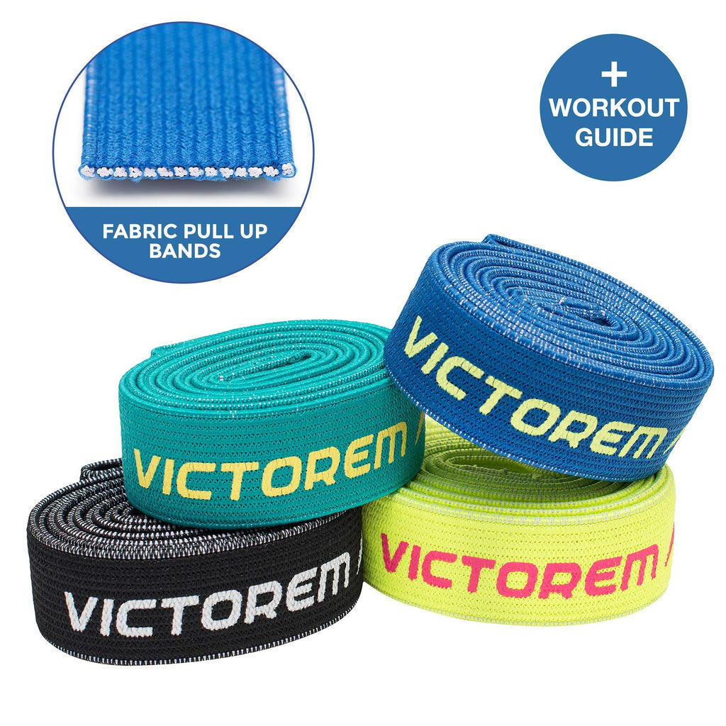 [AUSTRALIA] - Victorem Pull Up Resistance Bands - Set of 4 Fabric Assistance Bands for Home Workout, Exercise, Stretching 