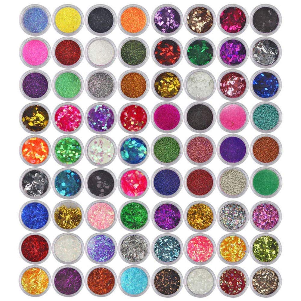 QIKI Acrylic Powder, 72 Colors Acrylic Powder Set for Nail Art 3D DIY Tips Decoration.Glitter Nail SequinsColorful Mixed Festival Glitter Cosmetic Face Hair Body Glitter 3D Nail Art - BeesActive Australia