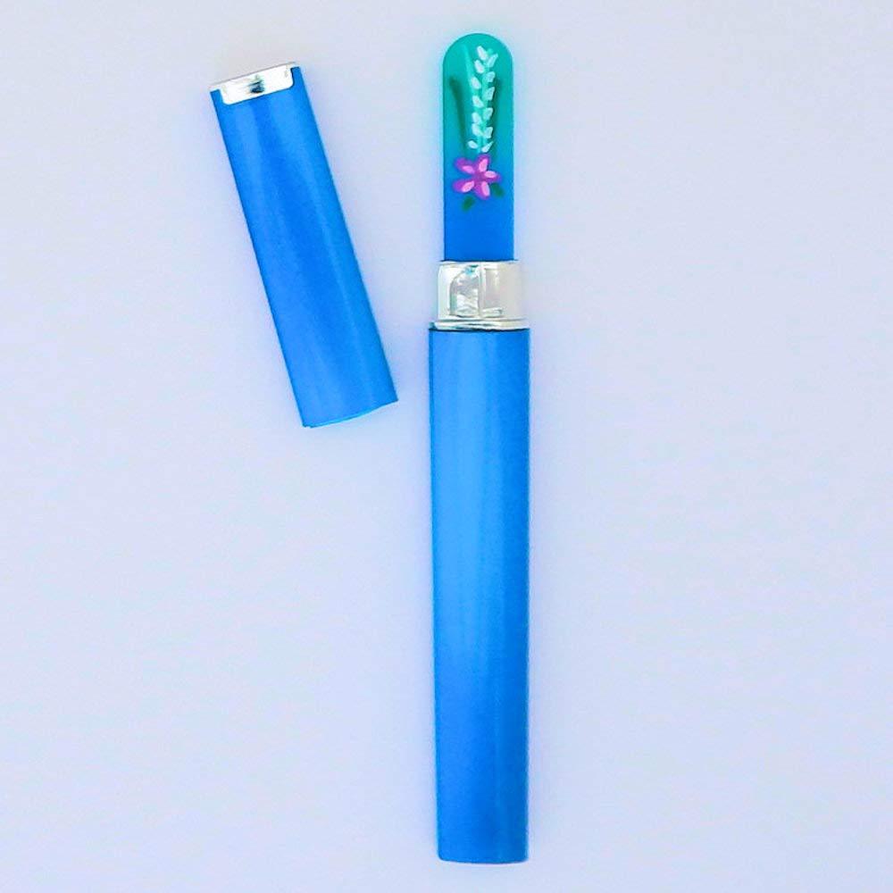 Passion Flower Blue/Green Premium Hand Painted Genuine Czech Republic Crystal Nail File with Matching Acrylic Case - Medium - BeesActive Australia