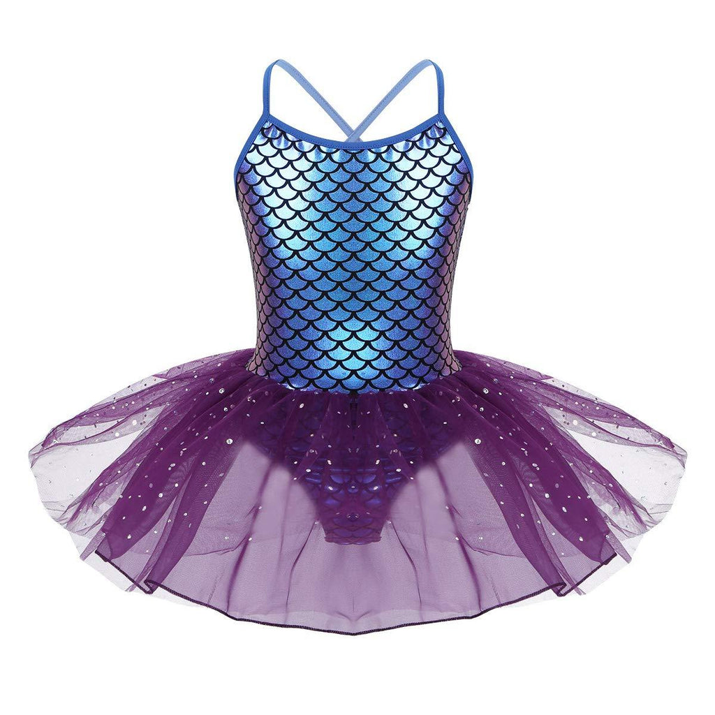 [AUSTRALIA] - YONGHS Kids Girls Ballet Dance Tutu Dress Spaghetti Shoulder Straps Criss Cross Back Gymnastic Bodysuit Purple 5 