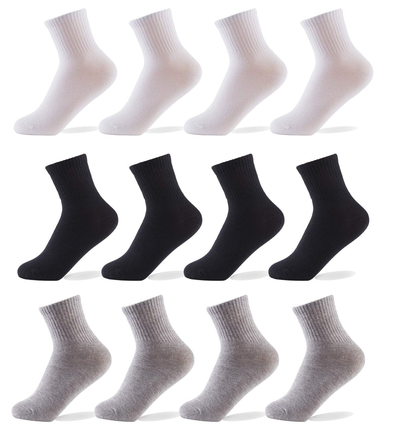 Oohmy Boys Socks 12 Packs Fit for 2-12 Years Old Boys and Girls Cotton Athletic Ankle Socks for Toddler Kids and Big Kids Large Assorted(white+black+gray) - BeesActive Australia