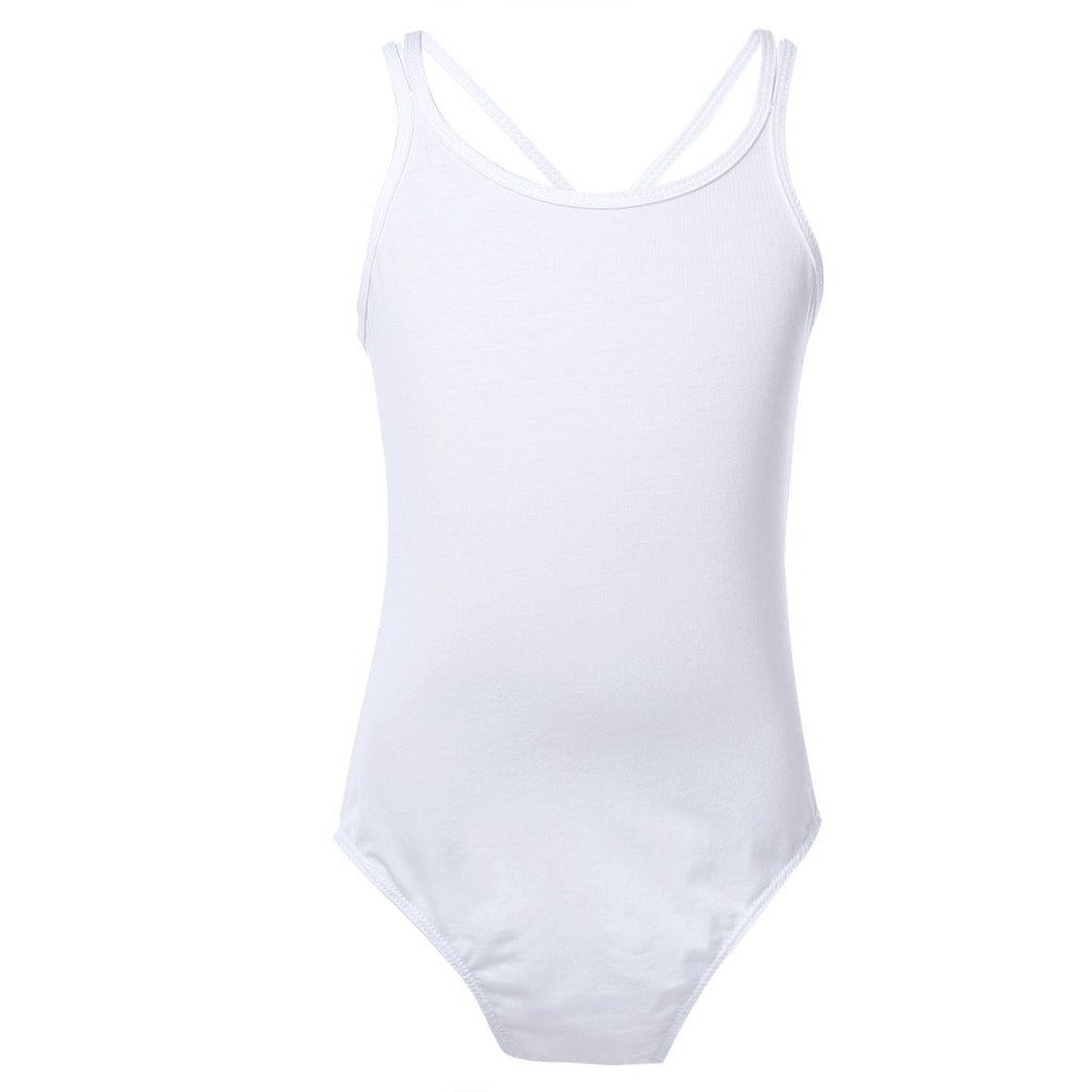 [AUSTRALIA] - renvena Kids Girls Classic Ballet Dance Leotard Gymnastic Bodysuit Double Shoulder Straps Criss Cross Back Jumpsuit White 5 / 6 