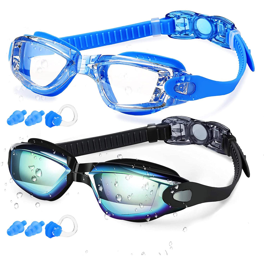 Elimoons Swim Goggles for Men Women, Swimming Goggles Anti Fog UV Protection, 2 Pack A.clear Blue+ Ultra Mirrored Black - BeesActive Australia