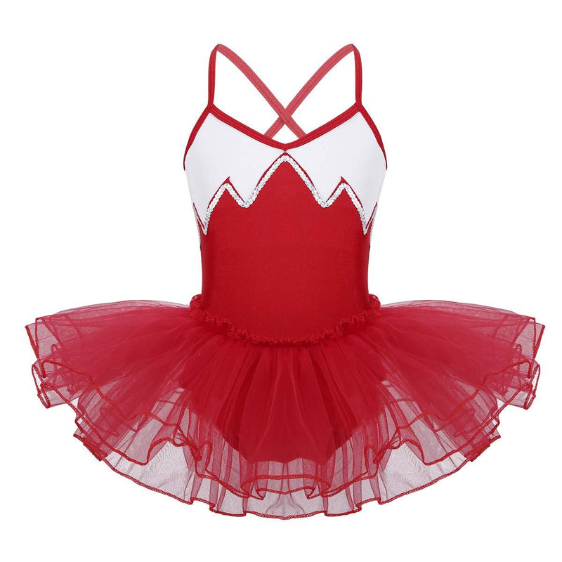 [AUSTRALIA] - JEATHA Kids Girls Glittery Sequins Ballet Tutu Dress Criss Cross Back Spaghetti Shoulder Strap Gymnastic Leotard Red 7 / 8 