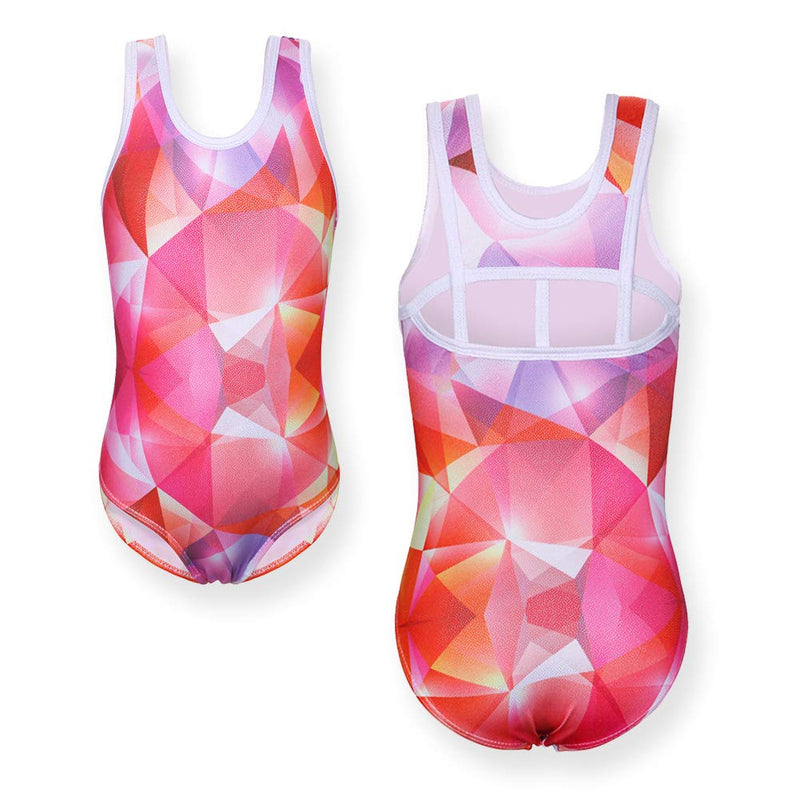 TFJH E Gymnastics Leotards for Girls Sparkle Athletic Clothes Activewear One-piece 3-4Years C Geometric Orange - BeesActive Australia