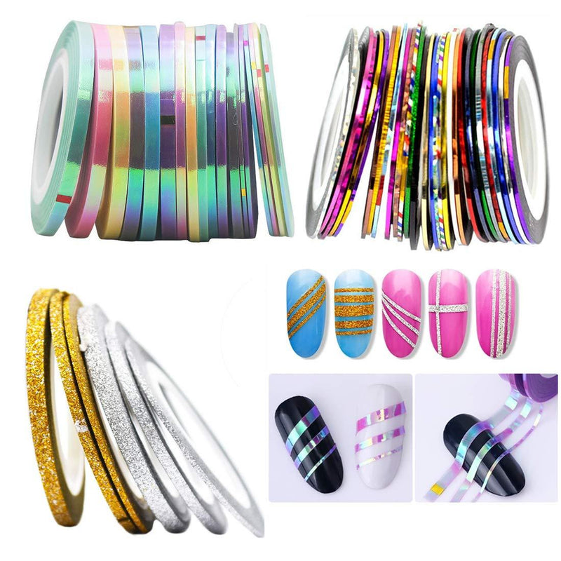 54 PCS Nail Art Striping Tape Lines Kit - 18 PCS Mermaid Candy Color Adhesive Sticker, 30 PCS Mixed Colors Rolls Striping Tape Line, 9 PCS Matte Texture Nail Art Striping Tape Line - BeesActive Australia