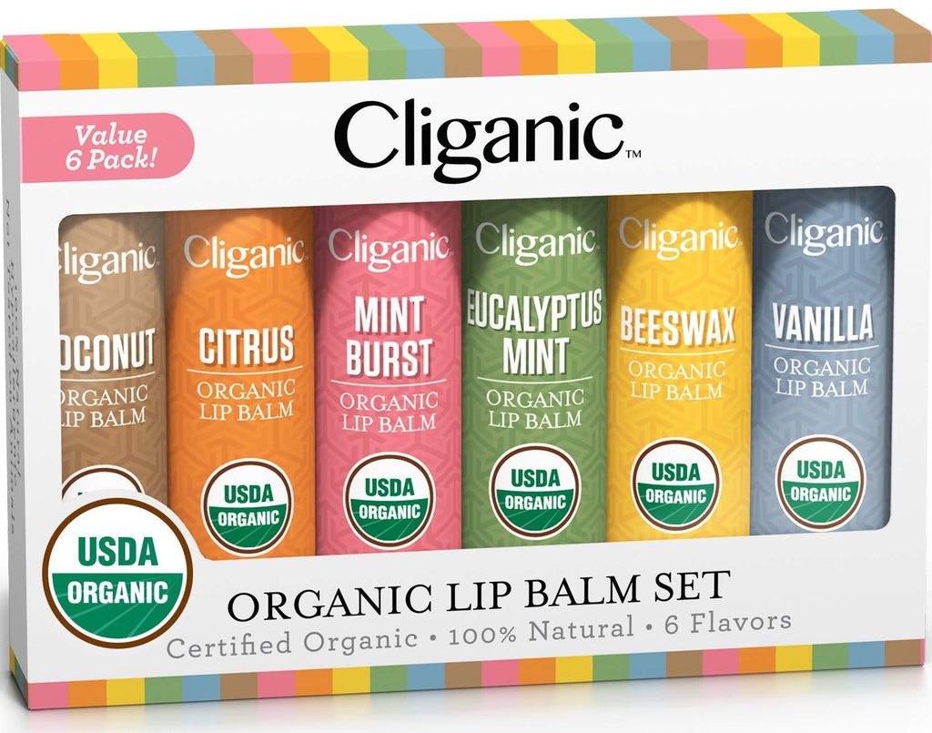 Cliganic USDA Organic Lip Balm Set - 6 Flavors - 100% Natural Moisturizer for Cracked & Dry Lips Variety 6 Pack - BeesActive Australia