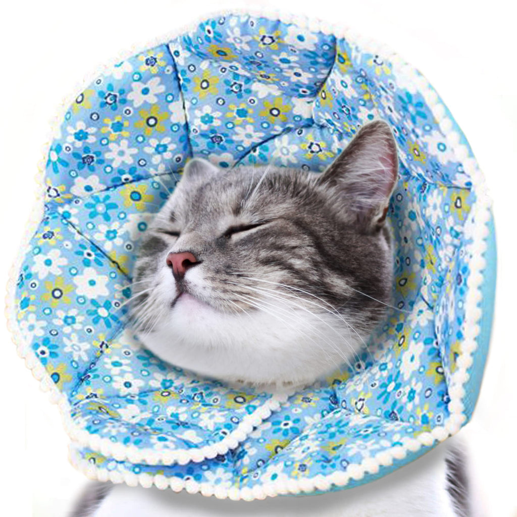 SunGrow Cat Recovery Soft Cone, Comfortable Neck Pillow, for Speedy Neuter or After Surgery, No More Cone of Shame, Polka Dot Design, Blue Color, Fits All Pets with 7.5-9” Neck Circumference, S Size - BeesActive Australia