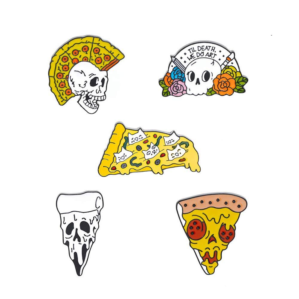 KOOBOOK 5Pcs Funny Punk Pizza Skull Ghost Skeleton Enamel Lapel Pin Flower Skeleton Brooch Collar Lapel Breastpin Corsage Badge - BeesActive Australia