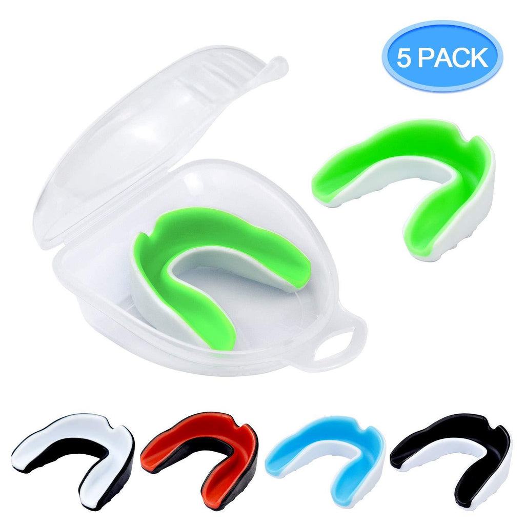 [AUSTRALIA] - MENOLY 5 Pack Youth Mouth Guard Sports Mouth Guard for Kids Double Colored Kids Gum Shield for Football Basketball Boxing MMA Hockey with Free Case 