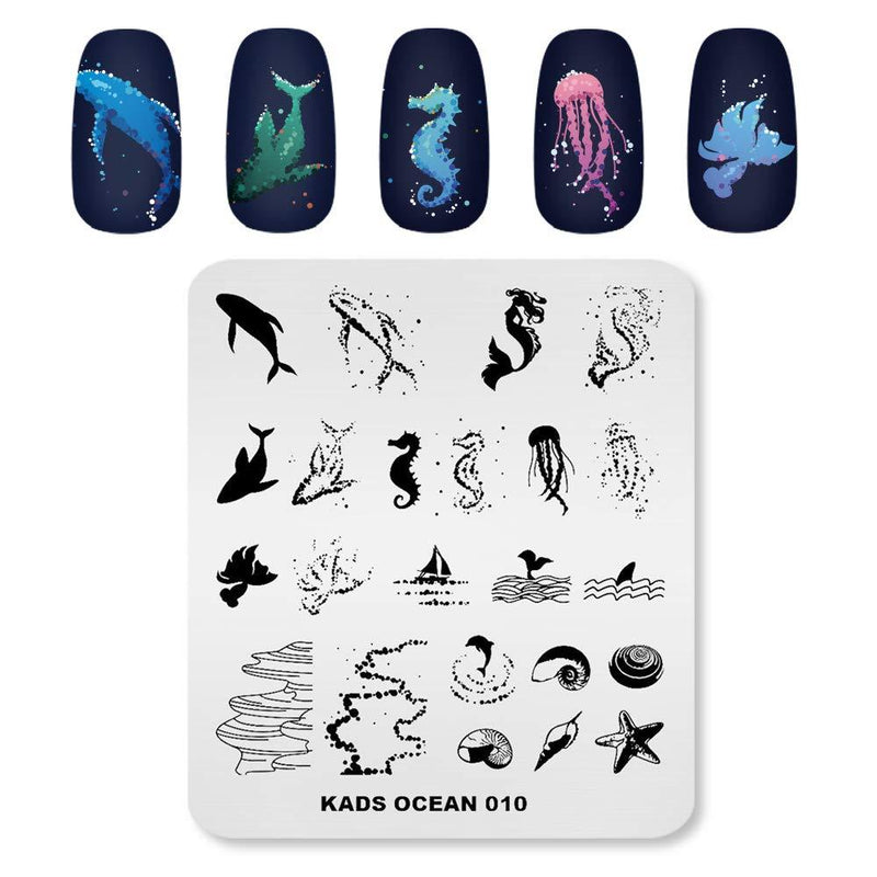 KADS Stamping Plates for Nail Art Ocean Seahorse shell starfish Template Image Plate Stencil Nails Tool (OC010) Oc010 - BeesActive Australia