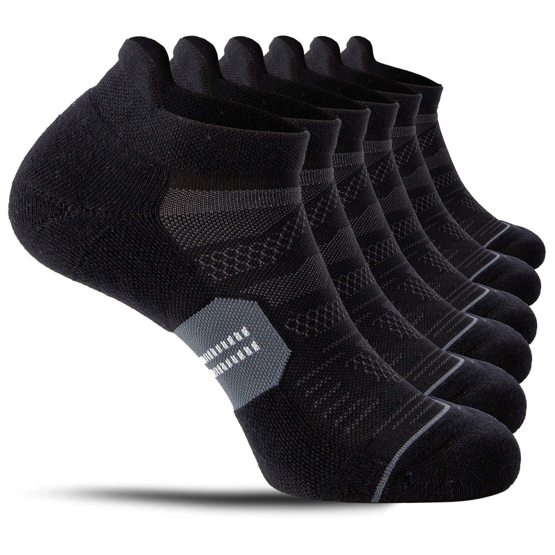 6 Pack Men's Running Ankle Socks with Cushion, Low Cut Athletic Tab Sport Socks Black + Grey Large - BeesActive Australia