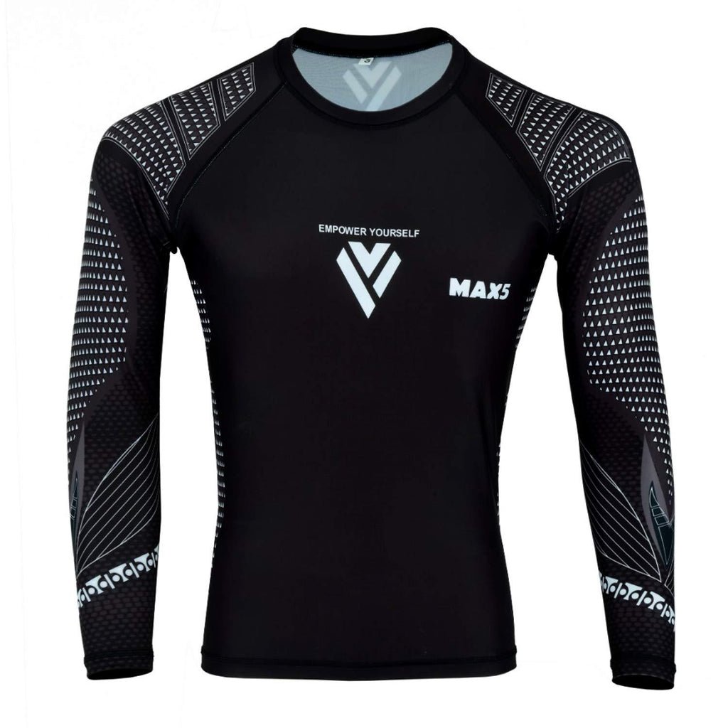 [AUSTRALIA] - Max5 MMA No Gi Rash Guard Long Sleeve Compression Shirts BJJ, MMA, Wrestling, No-Gi Grappling, Gym Wear Classic-blk Medium 