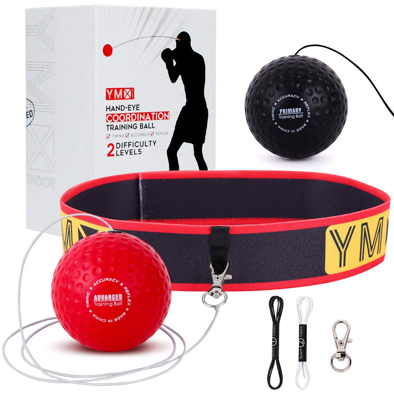 YMX Boxing Training Reflex Ball - Adjustable Elastic Head Band, Light Weight Soft Foam Balls - Improve Hand to Eye Coordination, Reaction Speed, Focus, Accuracy - Cardio Sports Exercise Equipment Black/Red - BeesActive Australia