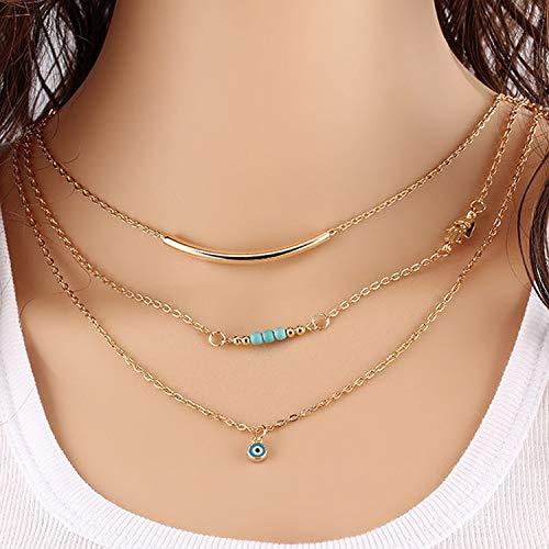 Turquoise Leaf Sequins Pendant Necklace Fashion Minimalist Faux Pearl Geometric Chain Jewelry for Women (Gold C) Gold C - BeesActive Australia