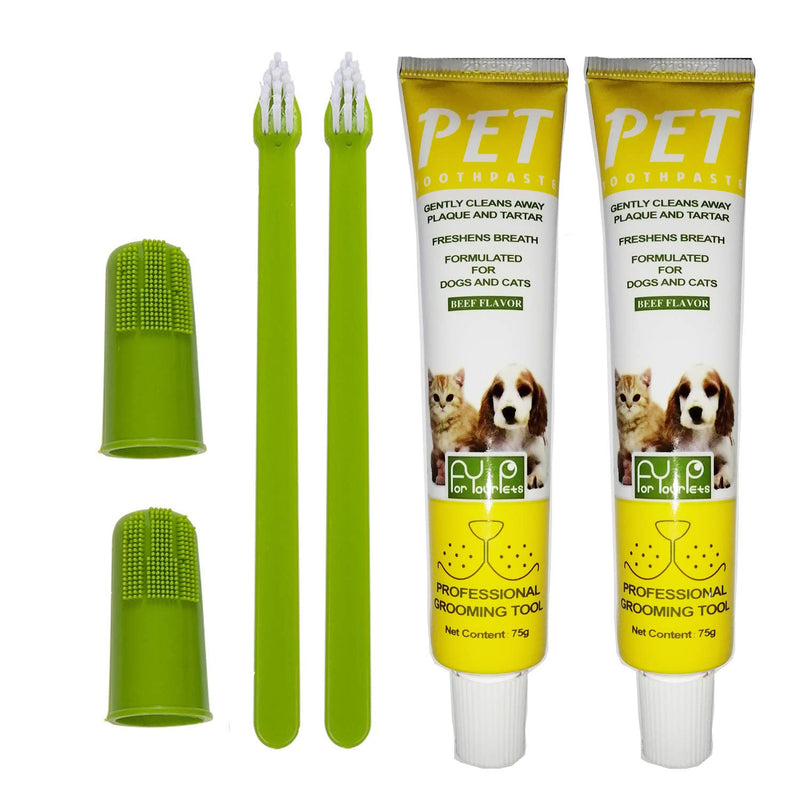 Puppycute 2 Pack Pet Toothbrush and Toothpaste for Dogs & Cats, Best Soft Silicone Pet Finger Toothbrush for Small Dogs Puppy Doggy, Dog Toothpaste Beef Flavor - BeesActive Australia