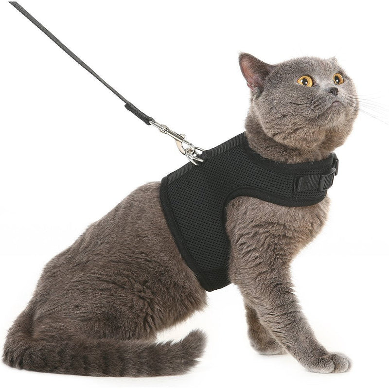 PUPTECK Soft Mesh Cat Vest Harness and Leash Set Puppy Padded Pet Harnesses Escape Proof for Cats Small Dogs Rabbits Bunny X-Large Black - BeesActive Australia