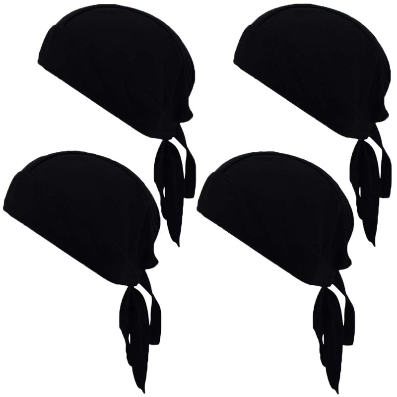 Sweat Wicking Doo Rag Cooling Dew Rag Helmet Liner Hat Large Motorcycle Head Wrap Bandana Skull Caps for Men and Women Black 4 Pack - BeesActive Australia