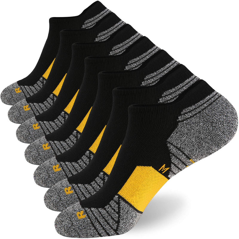 WANDER Men's Athletic Running Socks 7 Pairs Thick Cushion Ankle Socks for Men Sport Low Cut Socks 6-9/10-12/12-14 7 Pairs Black Yellow Large - BeesActive Australia