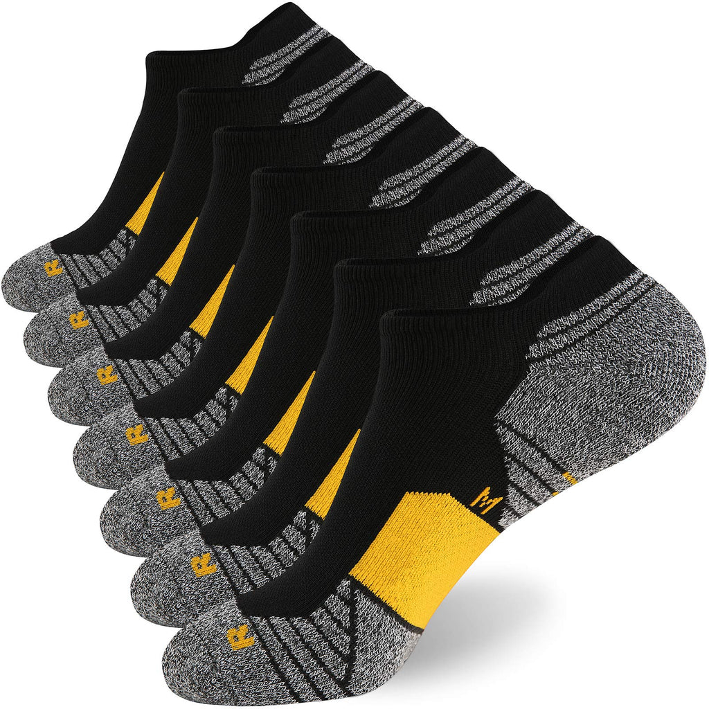 WANDER Men's Athletic Running Socks 7 Pairs Thick Cushion Ankle Socks for Men Sport Low Cut Socks 6-9/10-12/12-14 7 Pairs Black Yellow Medium - BeesActive Australia