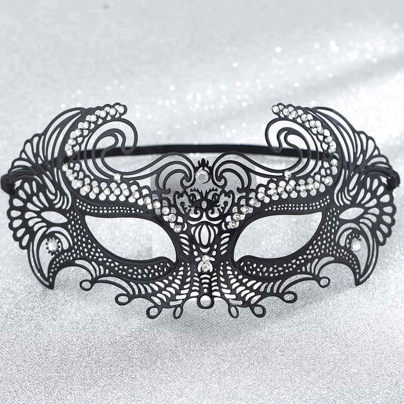 Simsly Black Rhinestone Masquerade Mask Closed Angle Venetian Masks Halloween Masks Carnival Party Accessories for Women and Girls(Black) - BeesActive Australia