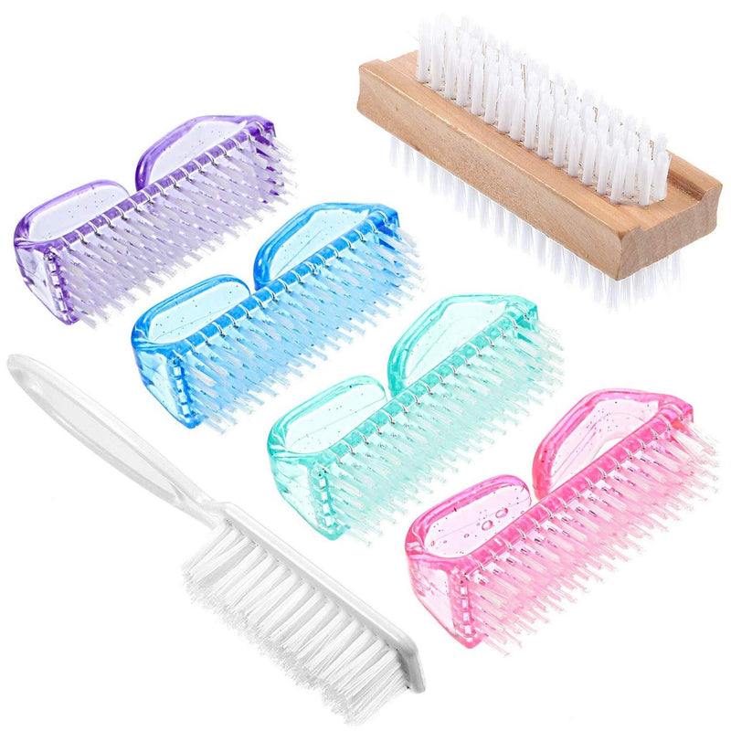 6 Pieces Nail Brush Kit Hand Fingernail Brush Double Sided Wooden Nail Brush Long Handle Grip Nail Brush for Toes Nails Cleaning - BeesActive Australia