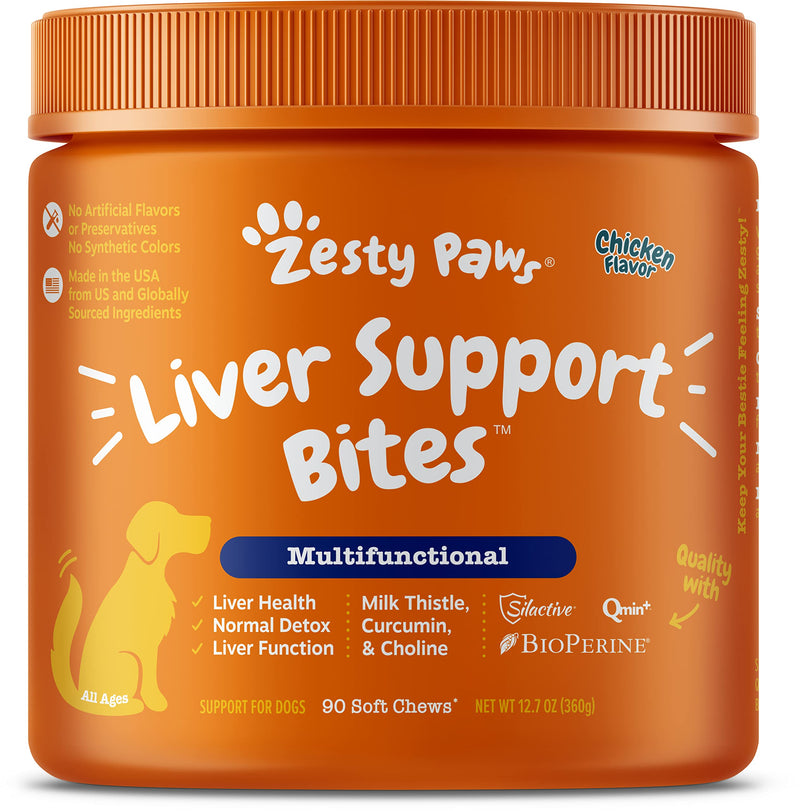 Zesty Paws Liver Support Supplement for Dogs - with Milk Thistle Extract, Turmeric Curcumin, Cranberry & Choline - Natural & Grain Free Soft Chew Formula - for Dog Liver Function & Detox Chicken 90 Count - BeesActive Australia