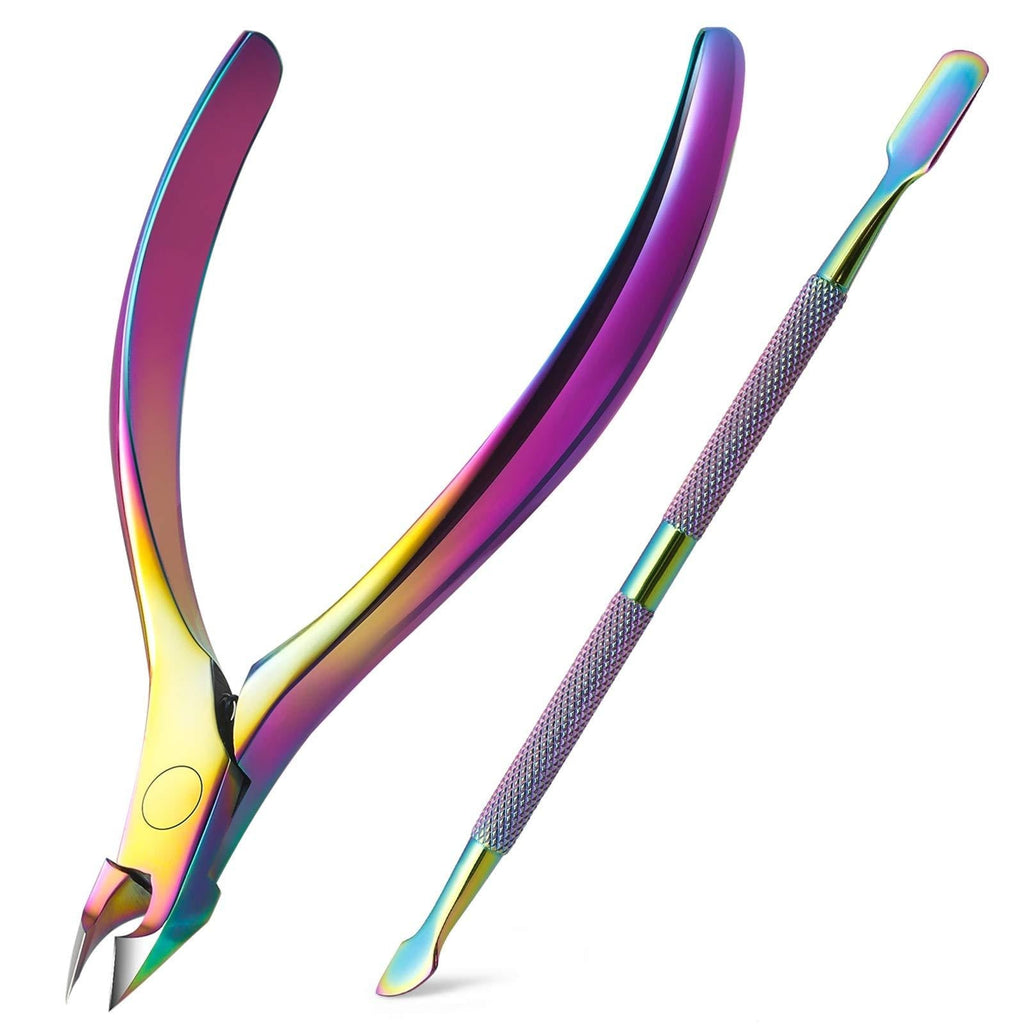 BEZOX Cuticle Clippers with Cuticle Pushers Set - Precise Cuticle Nipper and Under Nail Cleaner Kit for Salon or Home Use - Rainbow Stainless Steel Cuticle Tools - BeesActive Australia