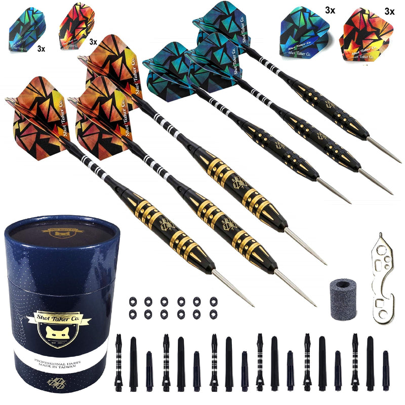 [AUSTRALIA] - SHOT TAKER CO. EST. 2017 Steel Tip Darts Set - Professional Darts with Customizable Configuration, Aluminum and Plastic Shafts, O-Rings, Flights, Dart Tool, Sharpener, Gift Case GMC-A Navy 22g 