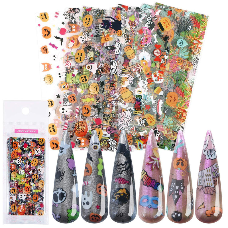 Halloween Nail Foil Transfer Sticker,UNIME 10 Sheets Halloween Nail Art Foil Transfer Stickers Tips Wraps Adhesive Tape Glitters Acrylic DIY Nail Decoration Manicure (Halloween 10 Sheets) - BeesActive Australia