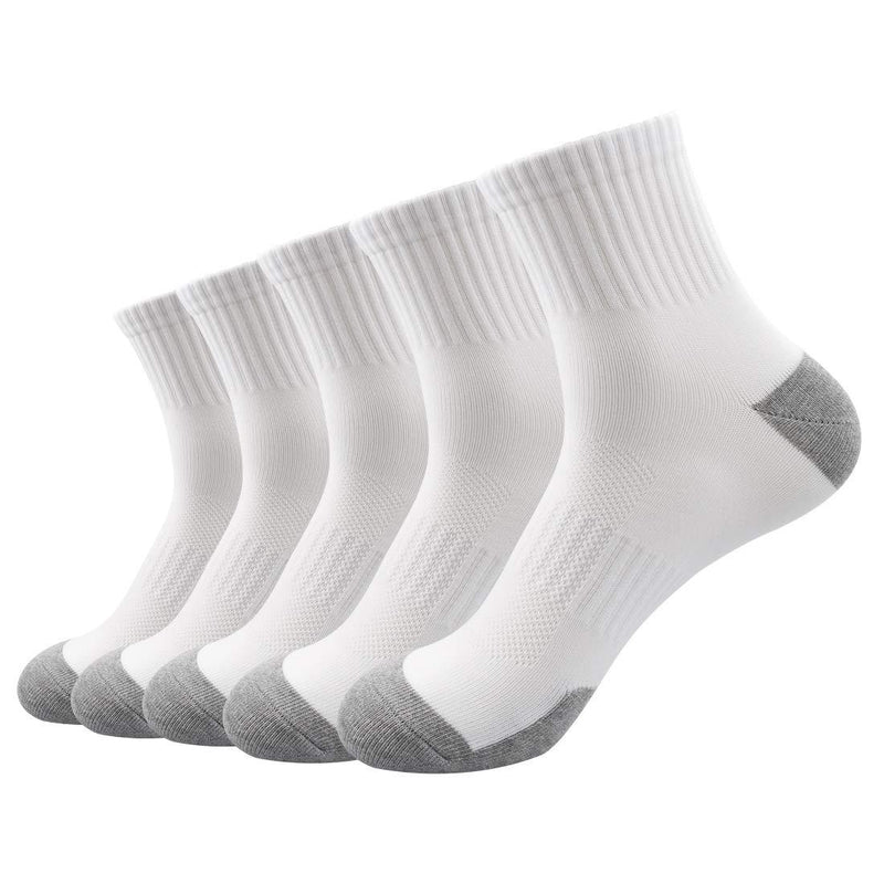 [AUSTRALIA] - Compression Ankle Socks for Men & Women Low Cut Athletic Cushion Socks Thin Cotton Quarter Socks 5 Pairs White L (size 9-11) 