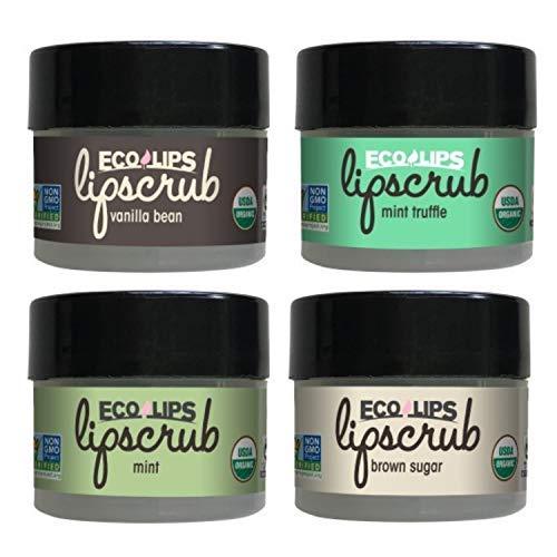Eco Lips LIP SUGAR SCRUB 4-Pack (4 - 0.25oz jars) 100% Organic Lip Care Treatment with Organic Sugar & Coconut Oil - Gently Exfoliate & Polish Dry, Flaky Lips, 100% Edible (Variety 4-pack) Variety 4-pack - BeesActive Australia