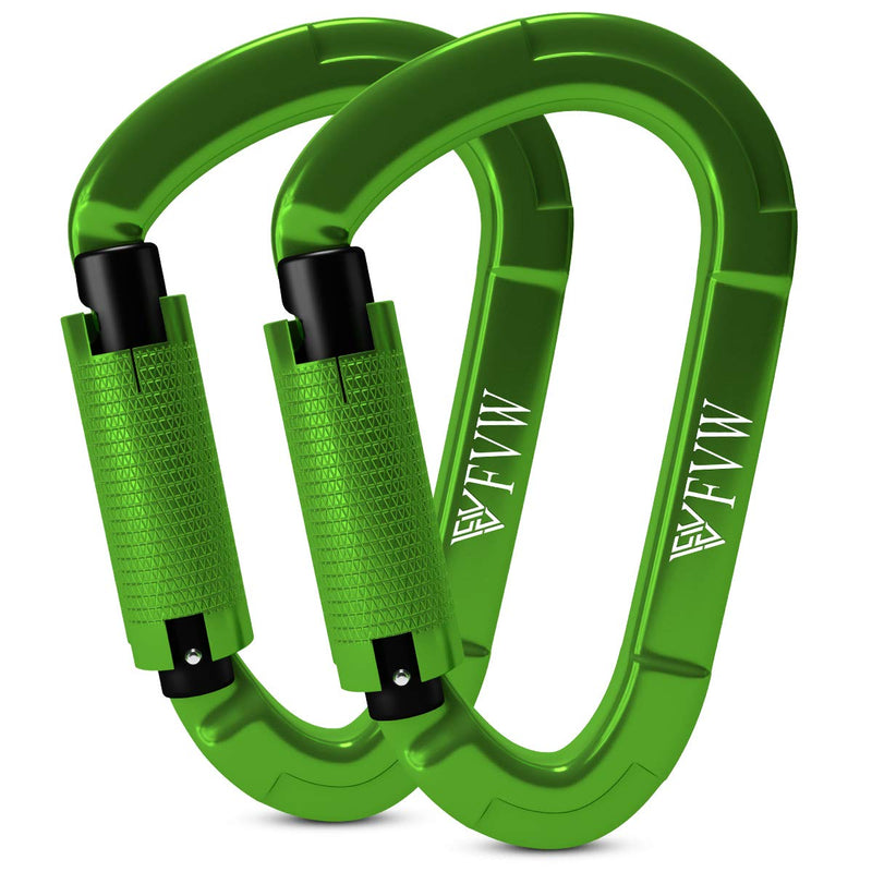FVW Auto Locking Rock Climbing Carabiner Clips,Professional 25KN (5620 lbs) Heavy Duty Caribeaners for Rappelling Swing Rescue & Gym etc,Large Carabiners,D-Shaped 2pcs-green - BeesActive Australia