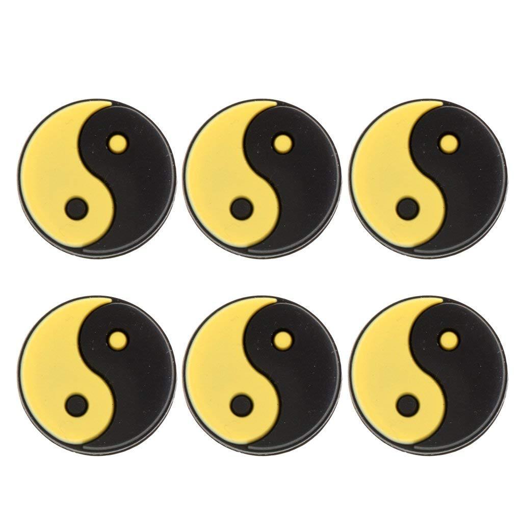 [AUSTRALIA] - Super SW 6 Pieces Tai Chi Yin Yang Tennis Racquet Dampener Silicone Shock Absorber Accessories Gifts Black Yellow 
