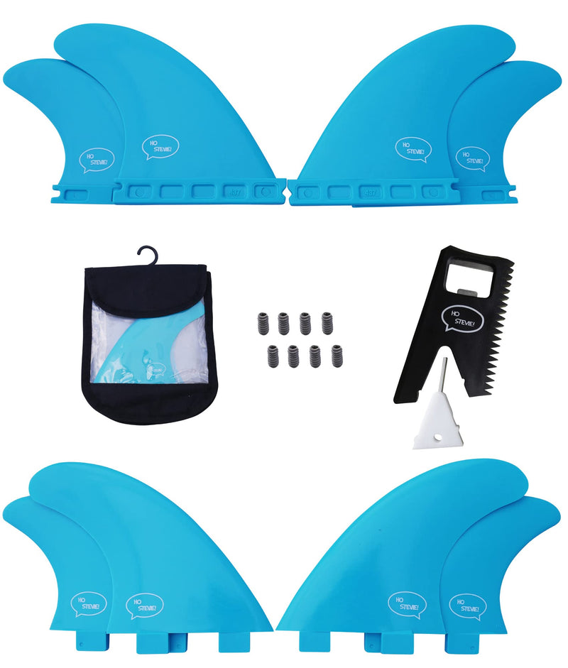 Ho Stevie! Fiberglass Reinforced Polymer Surfboard Fins - Quad (4 Fins) Twin Tab or Single Tab Sizes, with Fin Bag, Screws, Wax Comb and Fin Key Aqua - BeesActive Australia